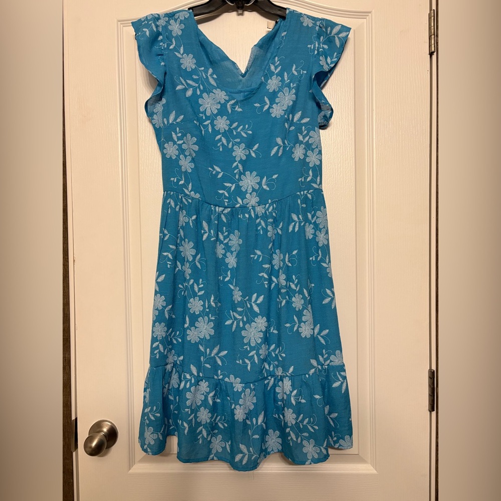 Cato Blue Casual Sundress with Flutter Cap Sleeves
